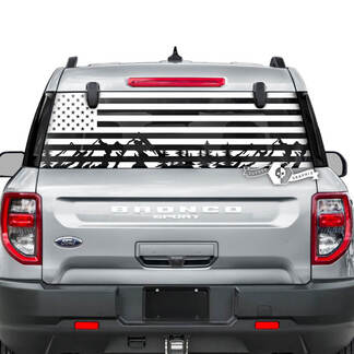 Decalcomanie grafiche per finestrino posteriore Ford Bronco bandiera USA bandiera foresta di montagna avvolgente
