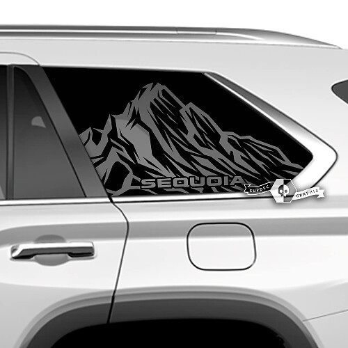 Coppia adesivi in ​​vinile con logo Toyota Sequoia per finestrino posteriore e montagne, adatti per Toyota Sequoia
