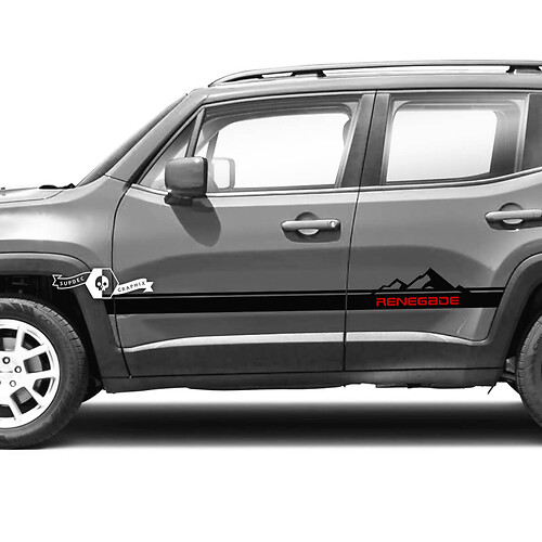 Coppia Jeep Renegade Porte laterali Strisce Montagne Grafica Decalcomanie in vinile Adesivo 2 colori
