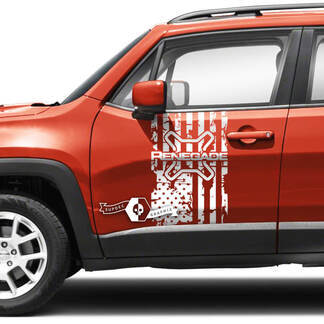 Coppia adesivi per decalcomanie grafiche in vinile con bandiera USA distrutta per porte laterali Jeep Renegade

