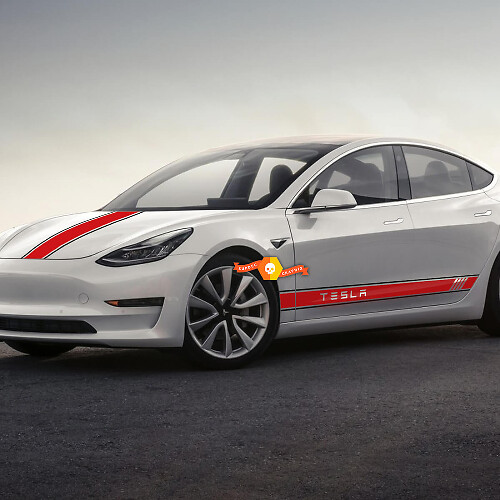 Kit Adesivi in Vinile Strisce Laterali e Sul Cofano Stile Racing per Tesla