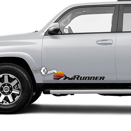 Coppia di adesivi per decalcomanie in vinile per porta laterale retrò 4Runner Window Mountains SunSet per Toyota 4Runner - colorati

