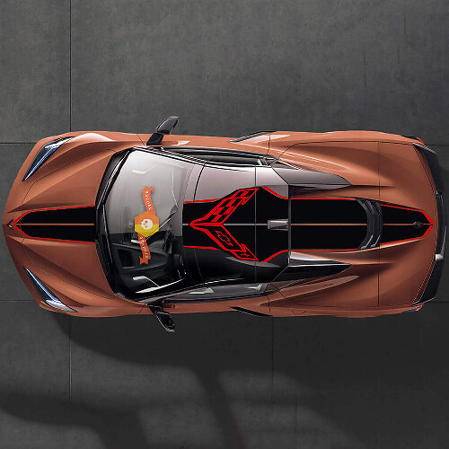 Kit di Adesivi in Vinile Strisce da Corsa con Bandiere Incrociate per Parte Superiore Laterale Chevrolet Corvette C8