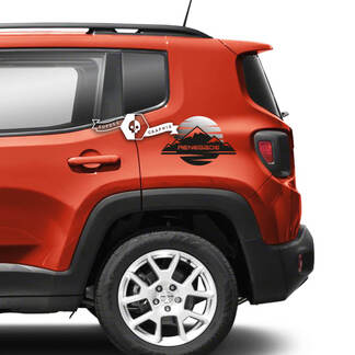 Coppia Jeep Renegade Fender Mountain Side Logo Sunset Retro Old School Grafica Decalcomania in vinile Adesivo Mono sfumatura
