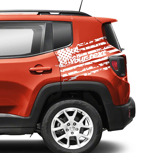 Coppia Jeep Renegade parafango posteriore bandiera USA distrutta grafica decalcomania in vinile adesivo mono sfumatura
