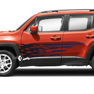 Coppia Jeep Renegade Doors USA Flag Destroyed Grafica Decalcomania in vinile Adesivo 2 colori sfumati
