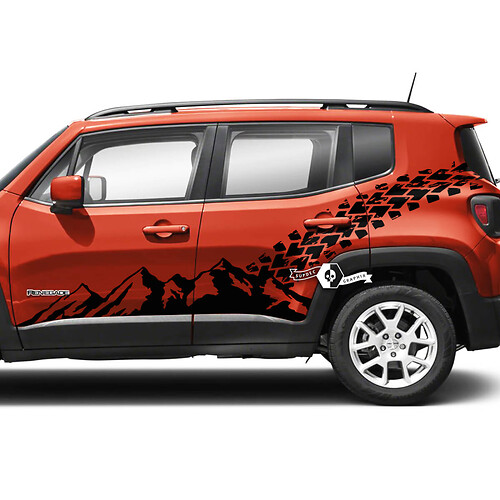 Coppia Adesivi in Vinile per Porte Jeep Renegade - Striscia Laterale di Montagna - Rifinitura della Pista del Pneumatico sul Parafango Posteriore

