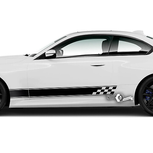 Coppia BMW M2 M240 G42 F22 F87 M Performance Trim Scacchiera Bandiera Striscia laterale Porte Striscia Adesivo in vinile
