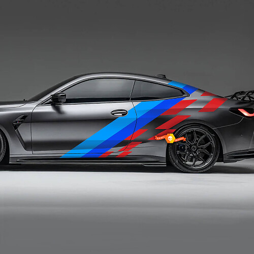 Lato M Colori Strisce Bandiera a scacchi Porte Posteriori Decalcomania del vinile Adesivo adatto per BMW F36 F32 F30 F80 F82 G30 G20 G80 G82 ecc.
