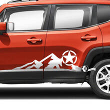 Coppia Jeep Renegade Porte Laterali Montagne Grafica Stella Militare Vinile Adesivo Striscia
 2