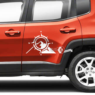 Coppia Jeep Renegade porte laterali montagne bussola grafica adesivo in vinile adesivo striscia

