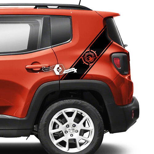 Coppia Jeep Renegade Parafango posteriore Montagne Bussola Grafica laterale Decalcomania in vinile Striscia adesiva

