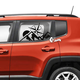 Coppia Jeep Renegade porte finestra laterale grafica montagne bussola mappa adesivo decalcomania in vinile

