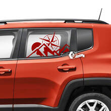 Coppia Jeep Renegade porte finestra laterale grafica montagne bussola mappa adesivo decalcomania in vinile
 2