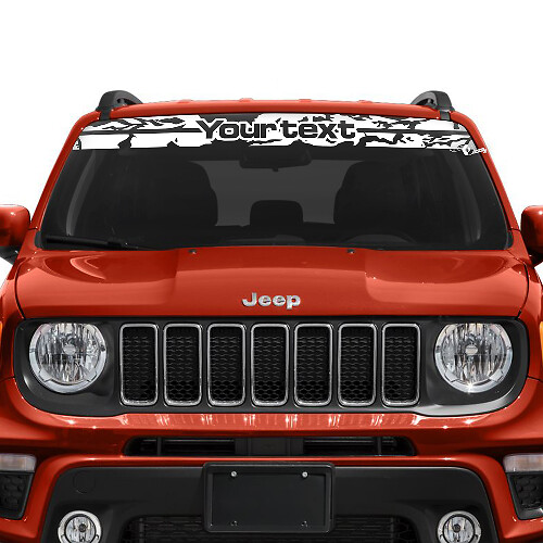 Adesivo in vinile personalizzato con grafica testuale consumata e distrutta per parabrezza e finestra Jeep Renegade