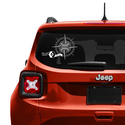 Adesivo in vinile per logo bussola sulla finestra del portellone Jeep Renegade
