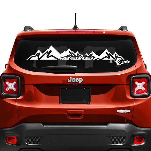 Jeep Renegade portellone finestra montagna logo adesivo decalcomania in vinile
