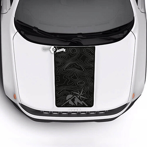 Jeep Renegade Trailhawk Sport Montagne Mappa topografica Cappuccio a strisce Adesivo in vinile
