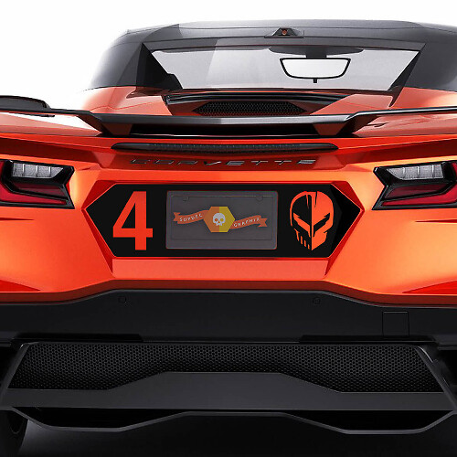 Numero 4 & Teschio Adesivo Vinilico Targa Posteriore per Chevrolet Corvette C8