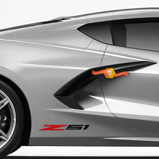 Coppia di adesivi per decalcomanie in vinile laterali per parafango posteriore Chevrolet Corvette C8 Z51 Racing 2 colori
