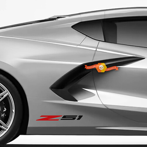 Coppia di adesivi per decalcomanie in vinile laterali per parafango posteriore Chevrolet Corvette C8 Z51 Racing 2 colori
