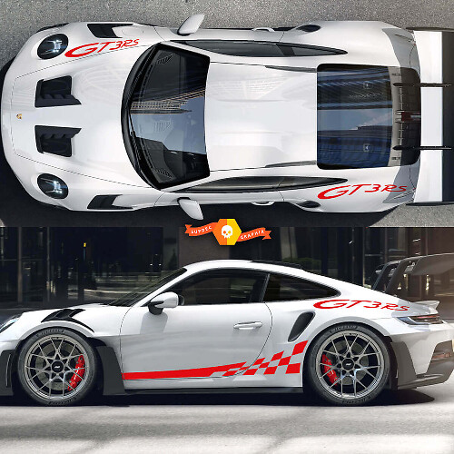 Kit Adesivi Vinile Strisce Laterali a Scacchiera e GT3 RS per Porsche 911