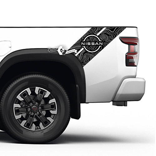 Kit di 2 adesivi in ​​vinile per paraurti Nissan Decal Bed Fender Pick Up Side Mappa topografica Nissan Frontier Stripe
