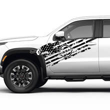 Set di adesivi in vinile con bandiera USA consumata per porta Nissan Frontier_2