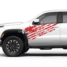 Set di adesivi in vinile con bandiera USA consumata per porta Nissan Frontier_3