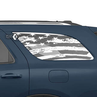 Coppia adesivi in ​​vinile con decalcomania diretta per finestrino posteriore Dodge Durango bandiera USA distrutta
