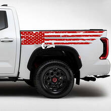 Coppia Toyota Tundra lato letto parafango posteriore bandiera USA distrutta Grange strisce adesivi in ​​vinile decalcomania
 2