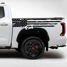 Coppia Toyota Tundra lato letto parafango posteriore bandiera USA distrutta Grange strisce adesivi in ​​vinile decalcomania
 3