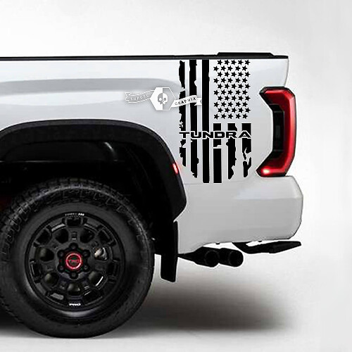 Coppia di Adesivi in Vinile con Bandiera USA Usurata per il Lato del Letto per Toyota Tundra