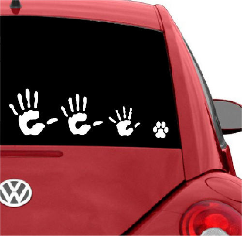 Adesivo in vinile per finestrino posteriore con impronta della mano e impronta della zampa della famiglia per auto