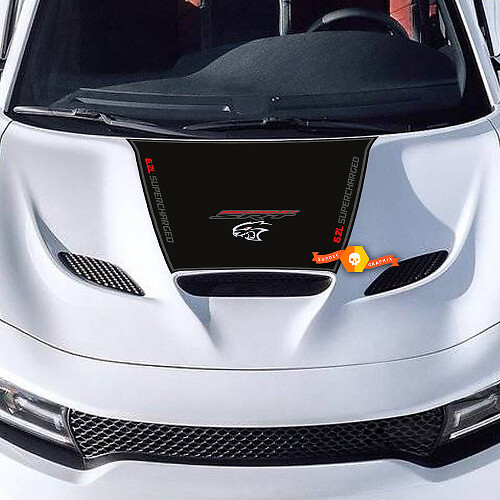 Decalcomania per cofano per caricabatterie 6.2L SUPERCHARGED 6.2L HEMI SRT HELLCAT HEMI Adesivo per decalcomania in vinile 3 colori
