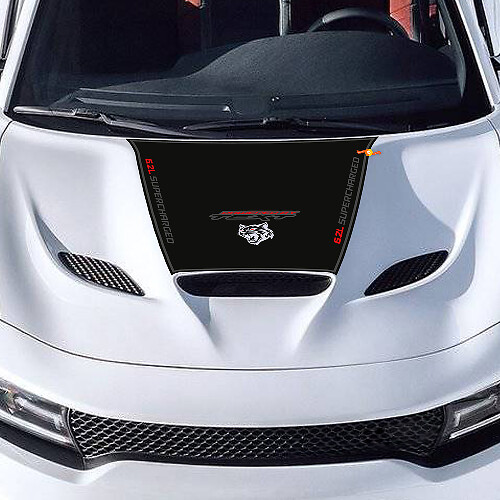 Decalcomania per cofano per caricabatterie 6.2L SUPERCHARGED 6.2L HEMI SRT HELLCAT HEMI Adesivo per decalcomania in vinile 3 colori
