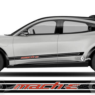 Coppia adesivi in ​​vinile Ford Mustang MACH-E MACH E pannello bilanciere logo strisce di contorno decalcomania porta laterale 2 colori
 1