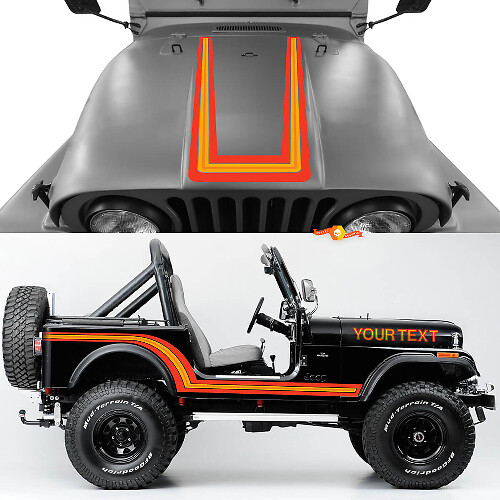 Kit Adesivi Vintyl Stile Vintage con Strisce sul Cofano e Laterali per Jeep CJ7