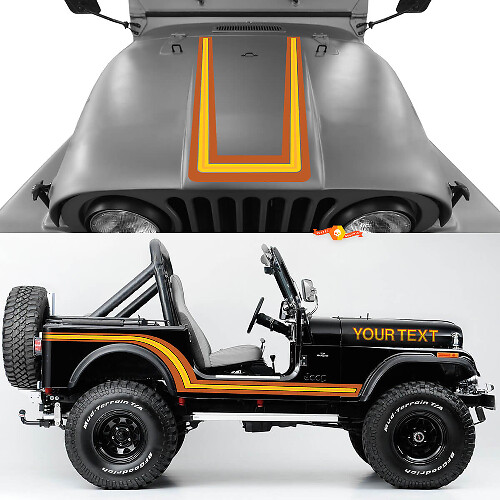Kit di Adesivi in Vinile con Strisce Cofano e Laterali Stile Vintage per Jeep CJ7 1984-1986