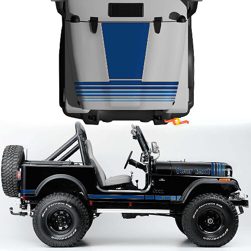Kit di Adesivi in Vinile Stile Vintage per Cofano e Strisce Laterali per Jeep CJ7 Renegade 1984-1986