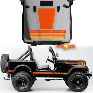 Kit di pannello oscillante laterale del cofano, parafango anteriore posteriore, Jeep Renegade CJ7, decalcomanie in vinile, stile linee grafiche - arancione
