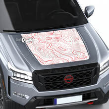 Nissan Frontier 2024 Pro-4x Hood Decal Vinile Mappa topografica Linee di contorno Blackout Grafica Decalcomanie Adesivo
 3