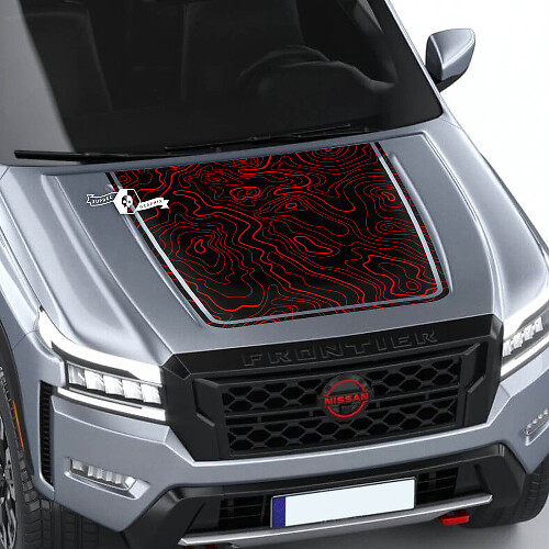 Nissan Frontier 2024 Pro-4x Hood Decal Vinile Mappa topografica Linee di contorno Blackout Grafica Decalcomanie Adesivo
