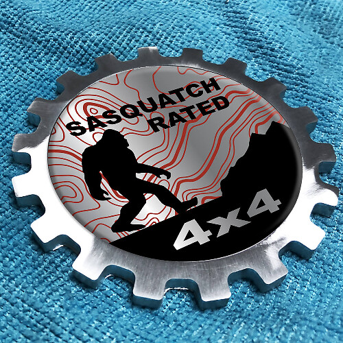 Emblema distintivo in alluminio Sasquatch Rated 4x4 per Jeep