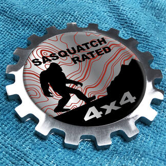 Sasquatch Rated 4x4 Metallo Alluminio Badge Comodino Gear Emblema Alluminio
