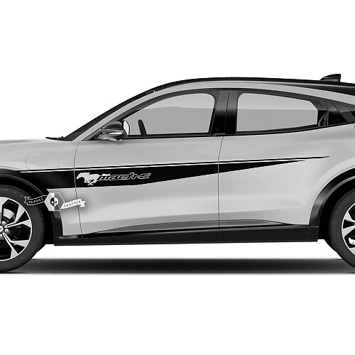 Coppia adesivi in ​​vinile con decalcomania del logo Ford Mustang MACH-E MACH E per parafango anteriore e strisce della linea superiore
