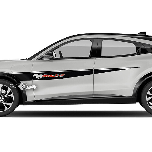 Coppia adesivi in ​​vinile Ford Mustang MACH-E MACH E parafango anteriore strisce della linea superiore porta laterale logo decalcomania 2 colori
