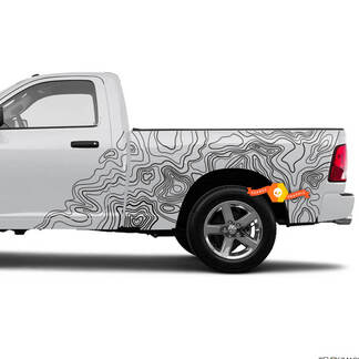 Coppia Dodge Ram Tradesman 1500 4x4 Crew Cab mappa topografica letto lato porte camion vinile adesivo grafico
