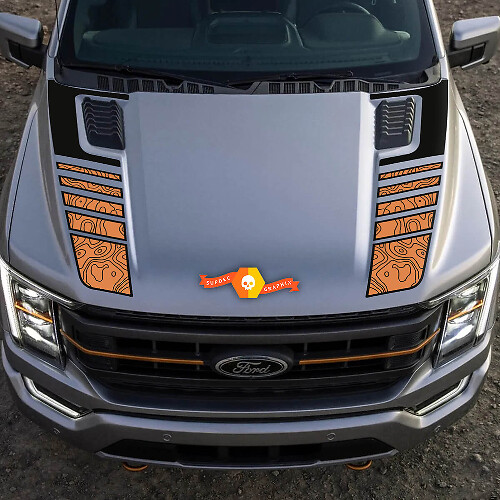 Musclecar truck Tremor Pickup Hood Grafica Mappa topografica Musclecar Adesivi in ​​vinile Decalcomanie 2 colori
