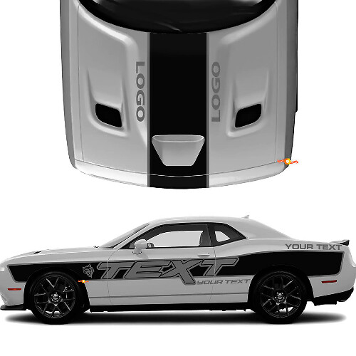 Testo personalizzato con kit decalcomanie in vinile per strisce laterali e cofano per Dodge Challenger